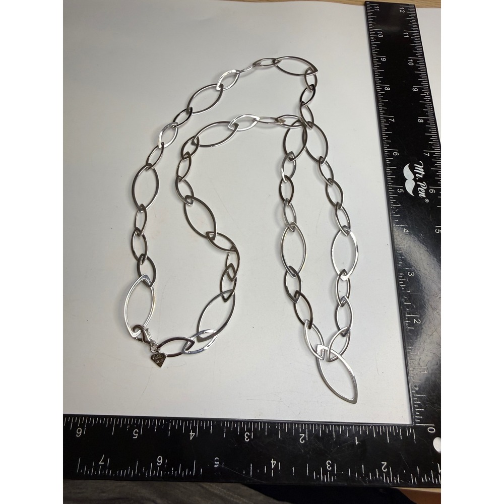 Cookie Lee Silver Tone Long Marquise Open Link Chain Necklace 36 Inch